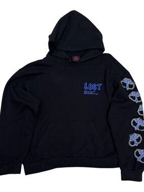 LOST INTRICACY Luxury Streetwear Rap Black Blue Hoodie Sweatshirt Mens XL